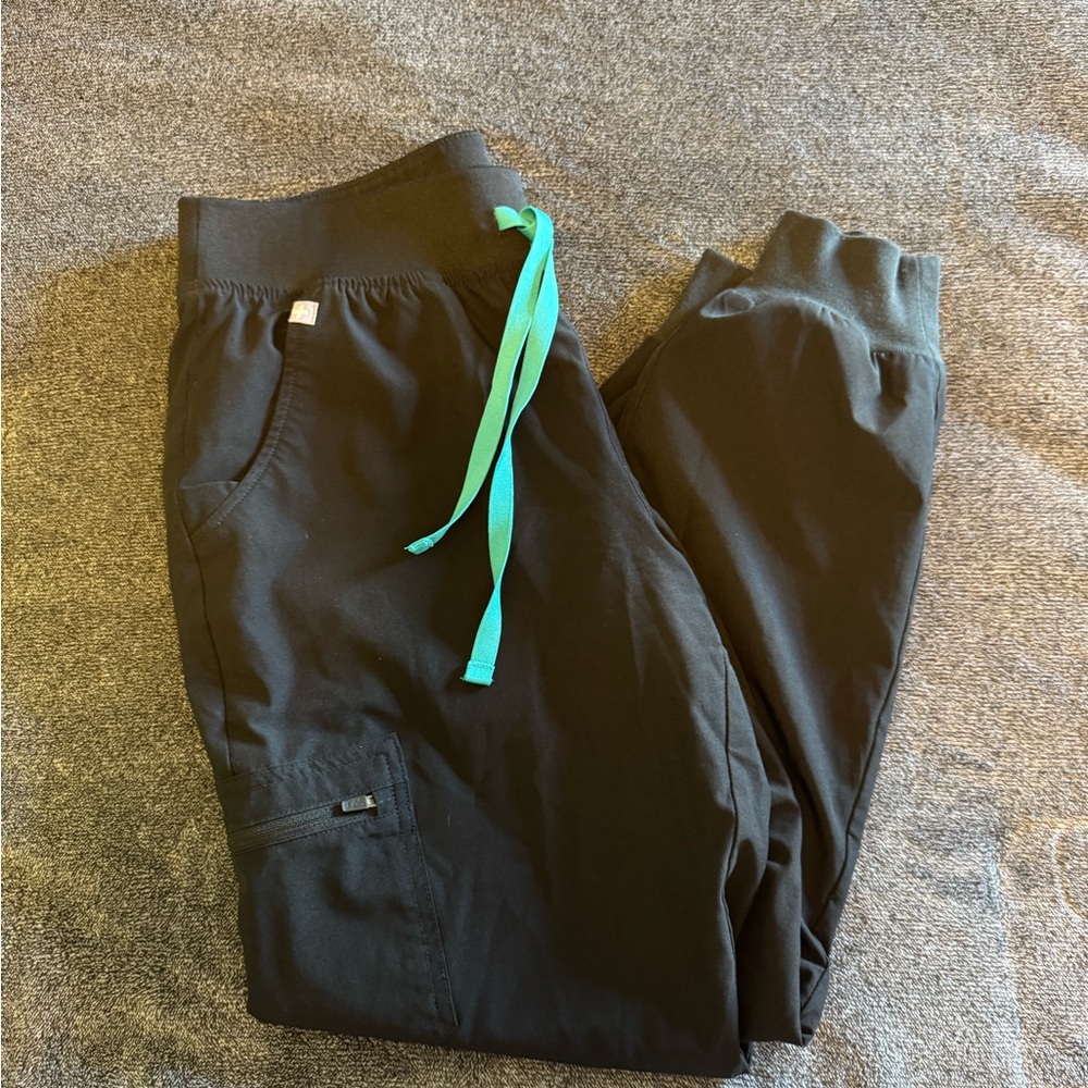 Figs Black Jogger Pants with Teal Accent